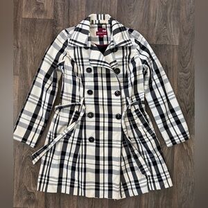 Merona Women's Black and Cream Plaid Rain Repellent Light Weight Trench Coat